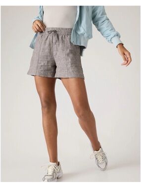 Athleta Womens 8 Gray Cabo Linen 4" Shorts Drawstring Elastic Waist High Rise
